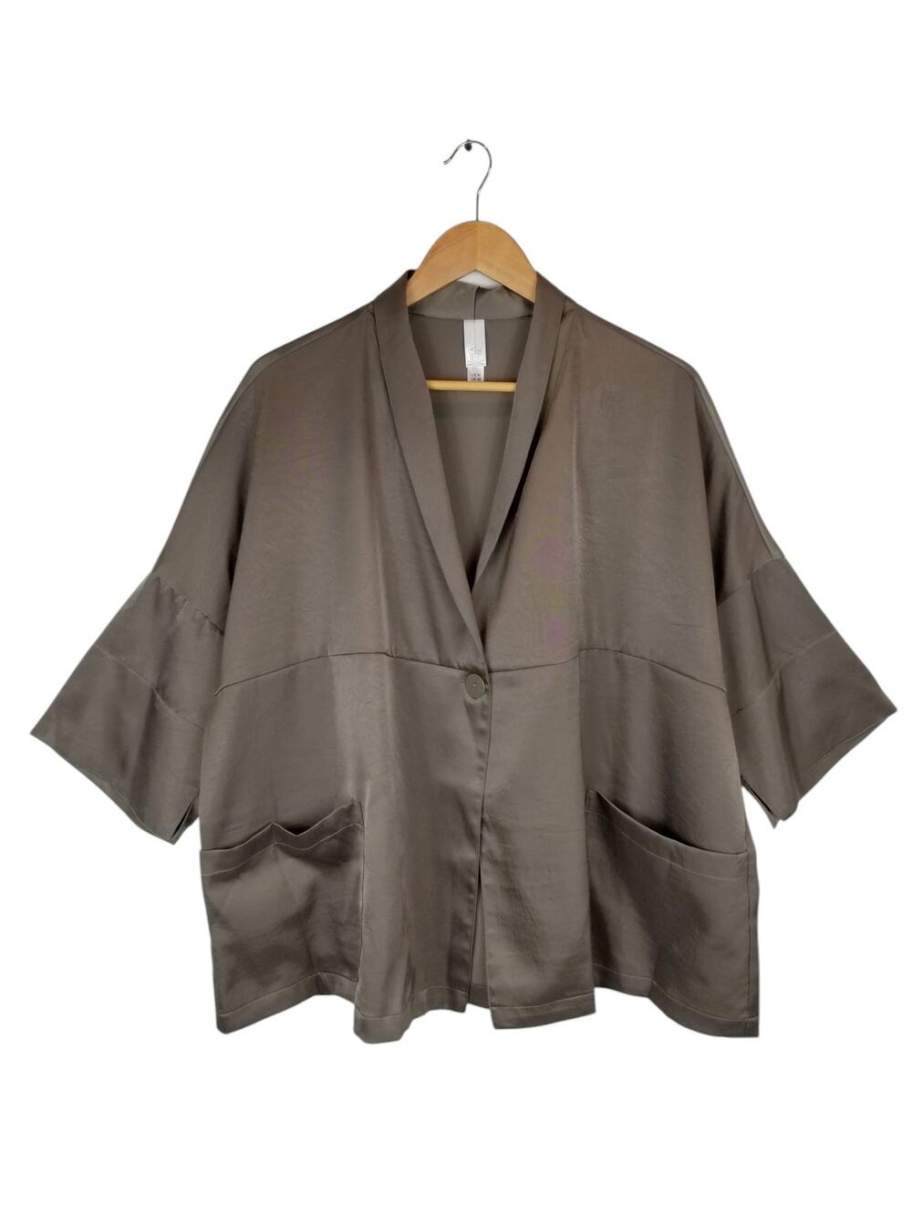 Marla Wynne Hammered Satin Boxy Fit Jacket Oversized Gray Green Size Medium